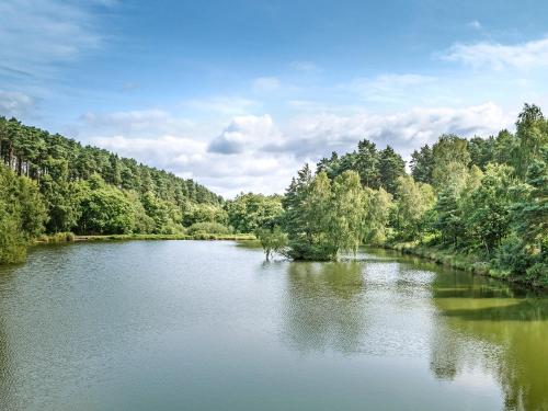 a river with trees on the sides of it at Broomleasowe House in Whittington