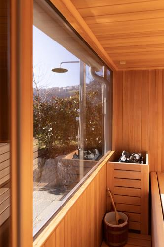 a window in a sauna with a view at Ca' Baetti l'Antica Corte in Roncola