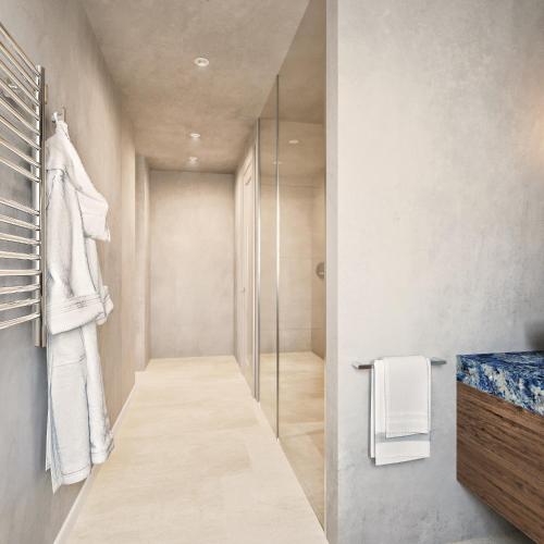 a bathroom with a walk in shower and a walk in closet at Santa Boka in Perast