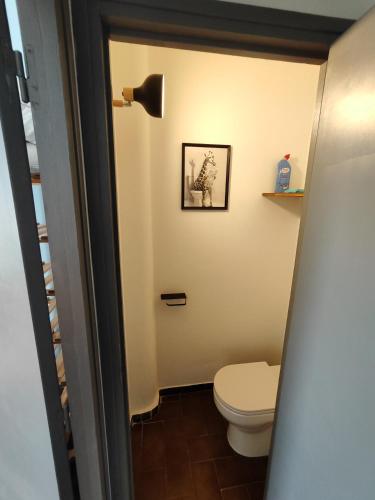 une salle de bain avec toilettes et un tableau au mur dans l'établissement Chez Jean La Provence authentique, à Toulon