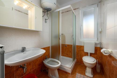 a bathroom with a sink and a toilet and a shower at Apartment Luciana in Umag