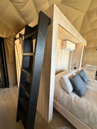 a bunk bed with a ladder in a bedroom at Domos de Matanzas in Matanzas
