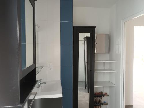 a bathroom with a sink and a mirror at gîte maison d'Anetz in Anetz