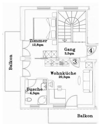 a drawing of a floor plan of a house at Appartementhaus Tratter in Lagundo