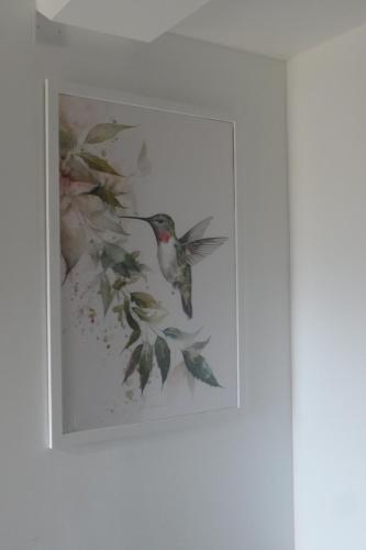 a picture of a bird perched on a tree branch at Chambres d'Hôtes Colibri in Arthez-de-Béarn