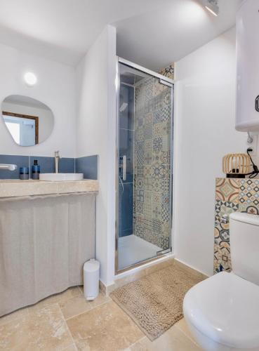 une salle de bain avec douche et toilettes dans l'établissement Suite Bleu d'Azur - Hypercentre - Wifi, à Apt