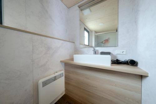 un bagno con lavandino e specchio di MTK Tinyhouses a Buxheim