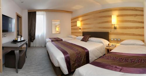 a hotel room with two beds and a television at Hotel Garden in Peschiera del Garda