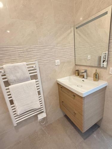 a bathroom with a sink and a mirror at EXCEPTIONNEL Appartement VERSAILLES in Rocquencourt