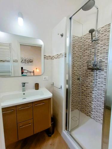 a bathroom with a sink and a shower at Casa di Daddo in Tivoli