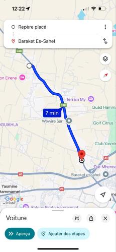 a map of the route of a train at Villa ander in Hammamet