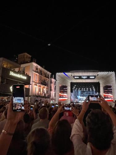 a crowd of people taking pictures of a stage with their cell phones at Casa Ai Lupi with Panoramic view in Gordola