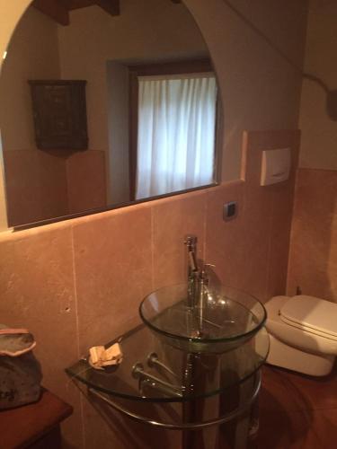 a bathroom with a glass sink and a toilet at CA' BELLAVISTA in Bardolino