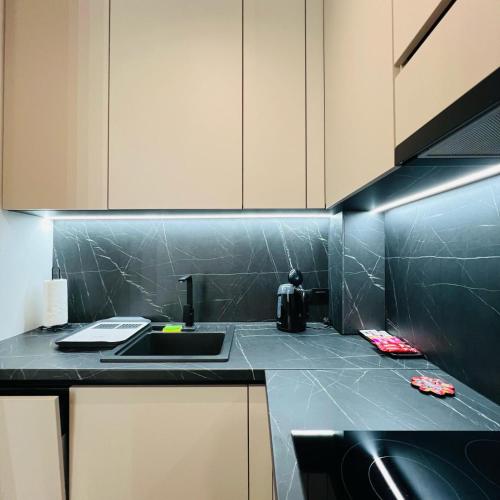 a kitchen with a sink and a counter top at Apartman1105 Sarajevo Free Garage in Sarajevo