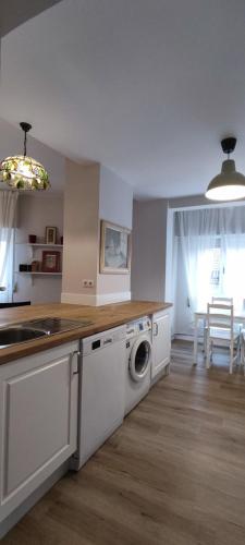 una cocina con lavadora y fregadero en Céntrico espacioso y muy luminoso, en Villasana de Mena