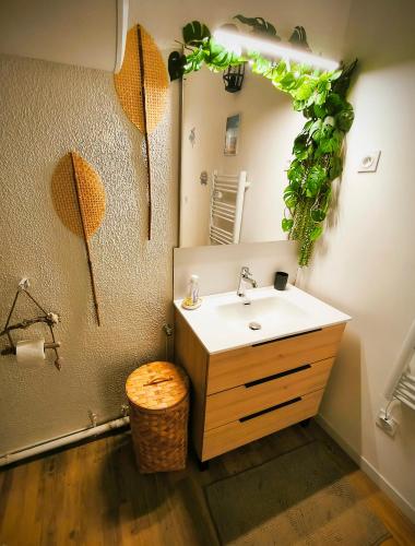 une salle de bain avec un lavabo et un miroir dans l'établissement Le Bali, à La Seyne-sur-Mer