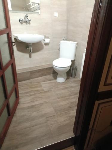 a bathroom with a toilet and a sink at Dona Guest House - Horse Riding in Koprivshtitsa