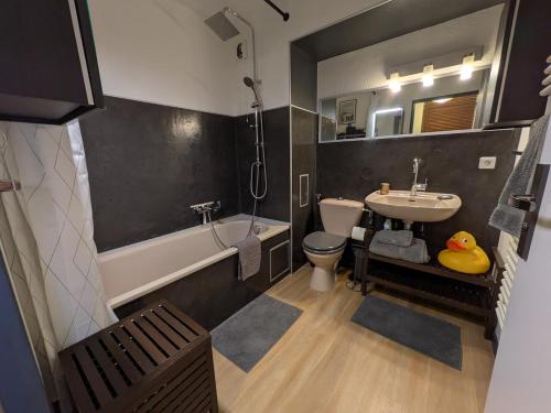 une salle de bain avec un lavabo, des toilettes et une baignoire dans l'établissement Charming apartment in a great location, à Strasbourg