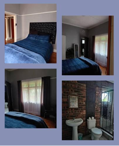 a collage of four pictures of a bedroom at PMB Backpackers Lodge in Pietermaritzburg