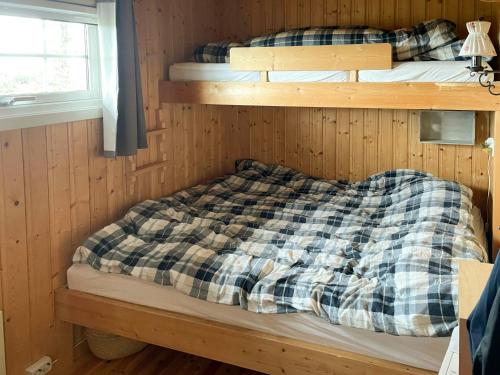 ein Schlafzimmer mit zwei Etagenbetten in einer Kabine in der Unterkunft Family Cabin With Sun And Views At Ljøsheim in Mesnali