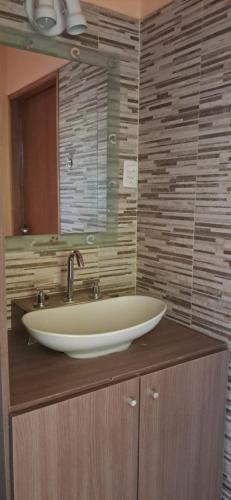 a bathroom with a white sink and a mirror at Departamento OHANA in Malargüe