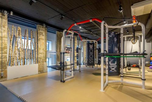 a gym with a workout apparatus in a room at The Duke Boutique Apartments in Den Bosch