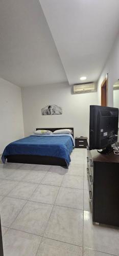 a bedroom with a bed and a flat screen tv at B&B Gianni in Capodrise