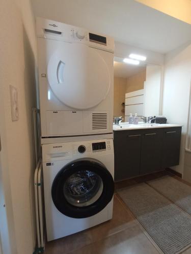 a washer and dryer in a kitchen with a sink at Appartement neuf, parking privé, 2 chambres in Bischheim