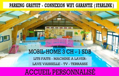 a flyer for a swimming pool in a building at MH-6 PERS-3 CH-2 SDB-lave vaisselle-lave linge - WIFI GARANTIE - grande terrasse in Pont-Aven