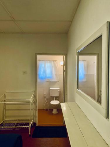 a hospital room with a toilet and a mirror at Crystal Villa Knuckles in Kandy