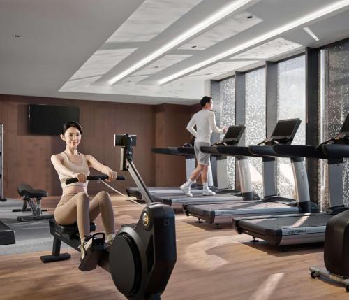 Γυμναστήριο ή/και όργανα γυμναστικής στο Doubletree By Hilton Yantai Golden Coast Hotel & Suites