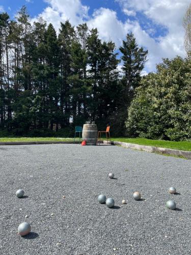 une pile d'œufs au sol dans un parc dans l'établissement Hôtel Le Roxane, à Bergerac