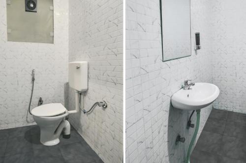two pictures of a bathroom with a toilet and a sink at Hotel O Gangashrey in Jaipur