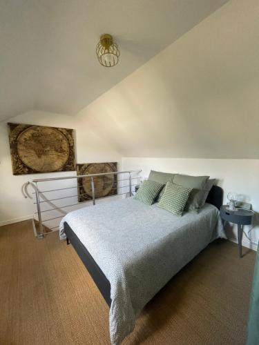 une chambre avec un lit et un lustre dans l'établissement Duplex casa verde, à Angers