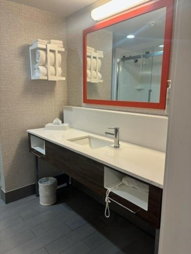 a bathroom with a sink and a mirror at Hampton Inn & Suites Deptford, Nj in Deptford