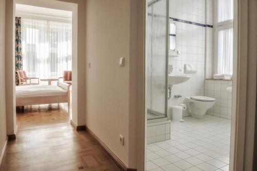 巴特埃爾斯特的住宿－Augustenhof，一间带卫生间和水槽的浴室