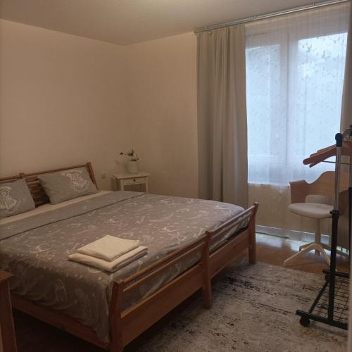 a bedroom with a bed and a window and a desk at BS Business Travelling Hannover City in Hannover