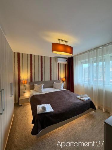 a bedroom with a large bed in a room at Apartamente Felix in Baile Felix