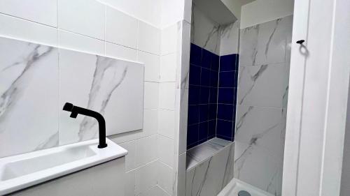 a bathroom with a sink and a shower at Coliving Ajaccio in Ajaccio