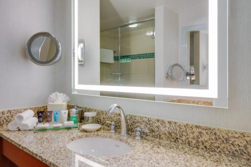 a bathroom with a sink and a mirror at Crowne Plaza Dulles Airport, an IHG Hotel in Herndon