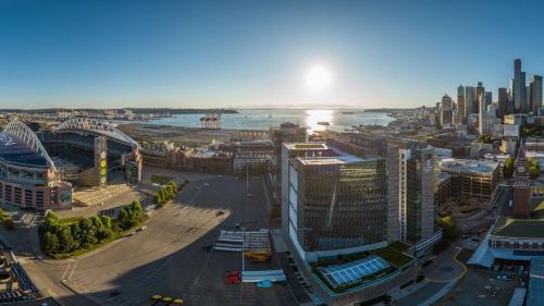 an aerial view of a city with a river and buildings at Embassy Suites By Hilton Seattle Downtown Pioneer Square in Seattle
