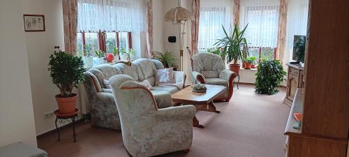 Posezení v ubytování Ferienhaus Töpferblick-Hartau