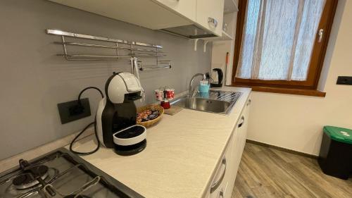 a kitchen with a sink and a counter top at Appartamenti Bion in Levico Terme