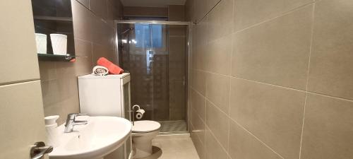 桑坦德Casa Laura的带淋浴、马桶和水槽的浴室