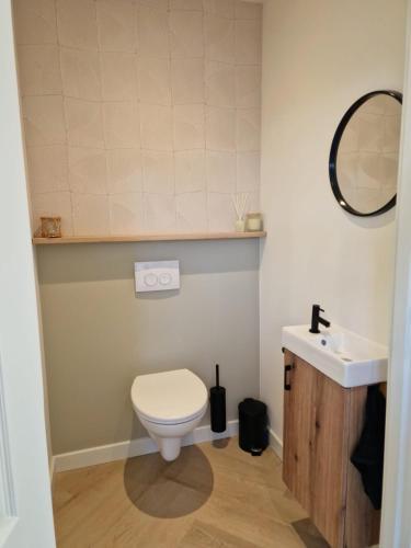 a bathroom with a toilet and a sink at De oude brouwerij in Reusel