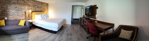 a hotel room with a bed and a desk and a couch at Penn Lodge Hotel & Suites Philadelphia - Bensalem in Bensalem