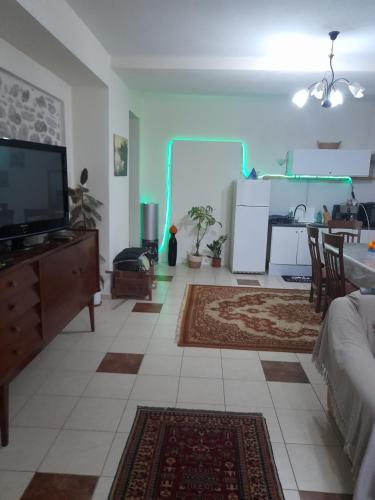 a living room with a flat screen tv and a couch at villa Rodo in Platanidia