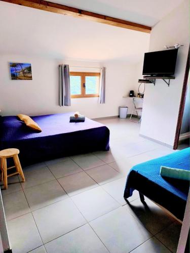 une chambre avec un lit, une télévision et un canapé dans l'établissement Casa Stella, à Olmeto