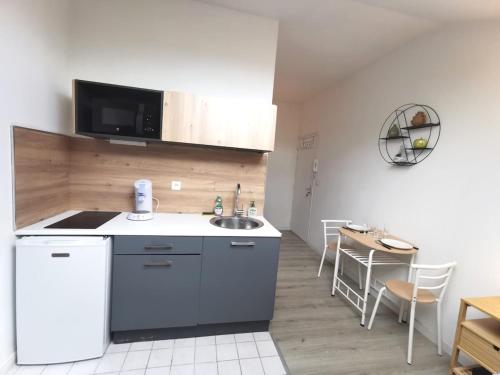 une cuisine avec un évier et un plan de travail dans l'établissement Le Nid champenois, à Reims