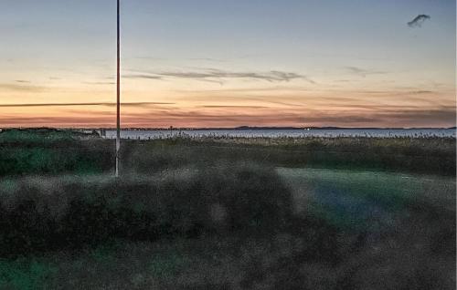 a sunset in a field with a pole in the grass at 2 Bedroom Stunning Home In Vinderup in Vinderup